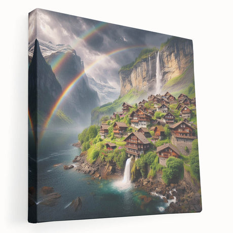 Side view of a stretched canvas featuring a serene Zambia landscape in earth tones, ideal for kitchen wall art.