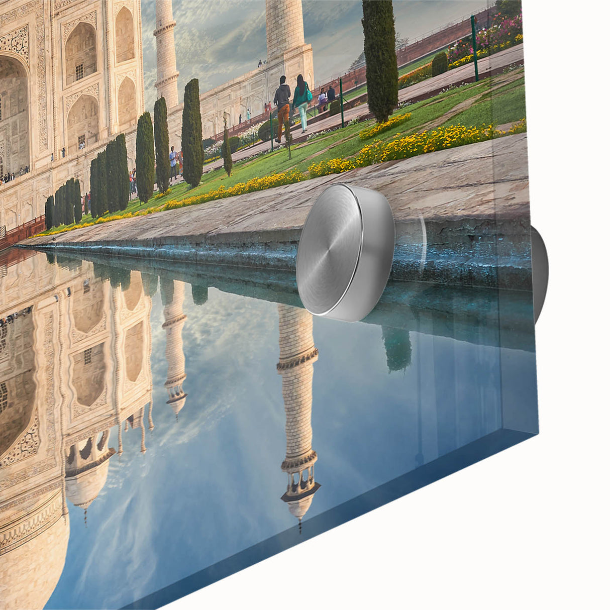 Large abstract wall art depicting a mid-century modernist scenery of India in muted earth tones on acrylic glass.