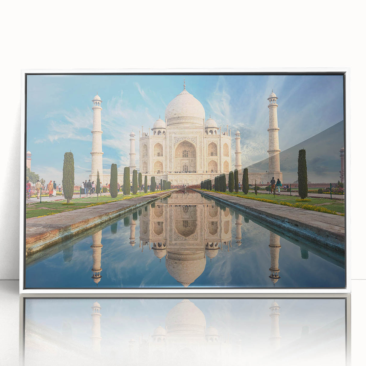 Art deco poster of Indian scenery in muted colors on framed acrylic, ideal for modern art wall decor.