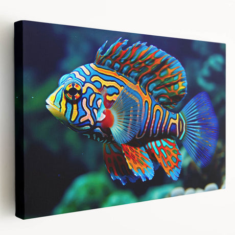 Vivid underwater scene of the Great Barrier Reef on stretched canvas, suitable for kitchen wall art.