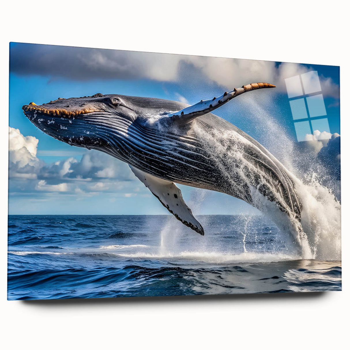 Large abstract wall art of New Brunswick scenery in muted green and blue tones on acrylic glass.