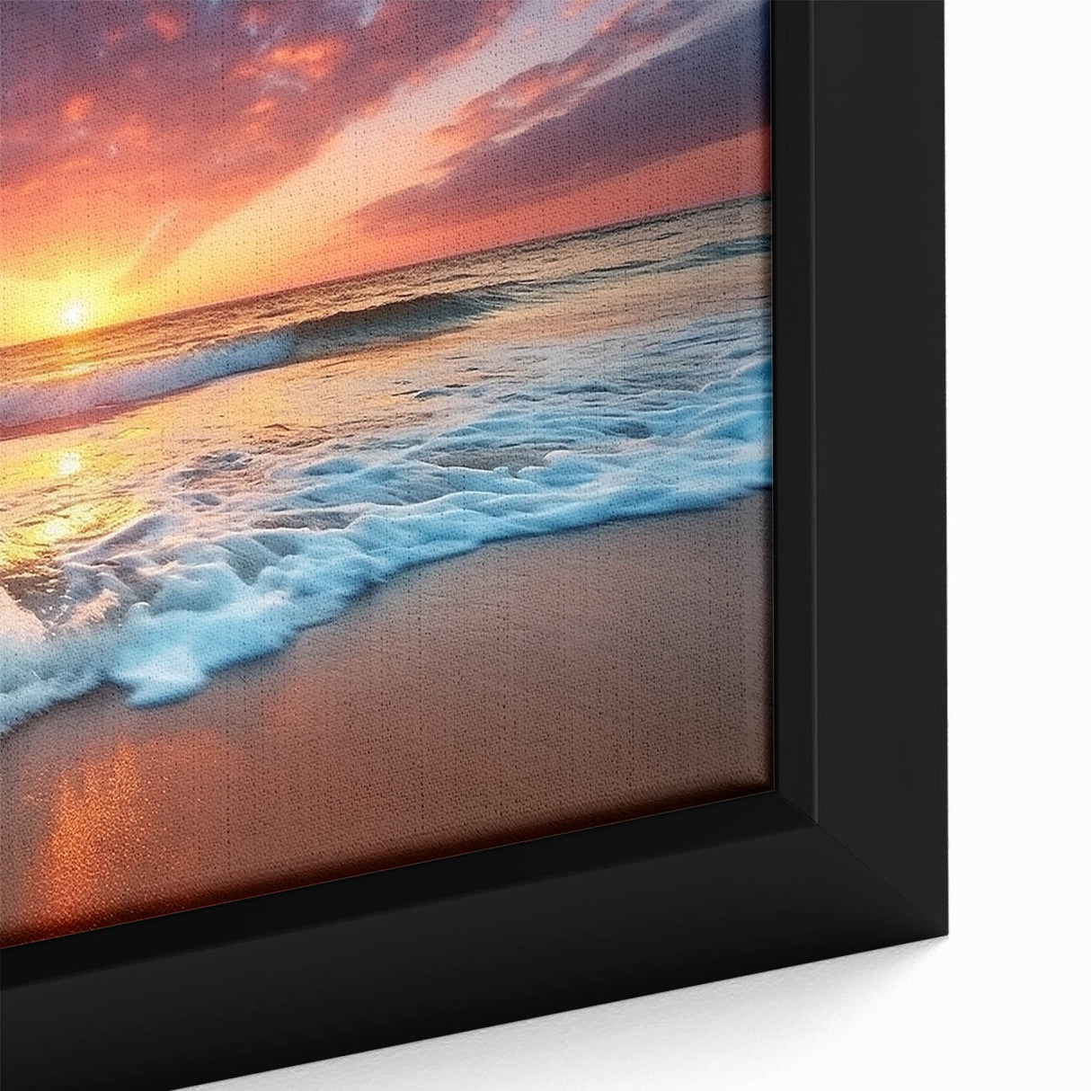 Extra large framed canvas featuring a textured Caribbean scenery in vibrant colors, ideal for living room decor.