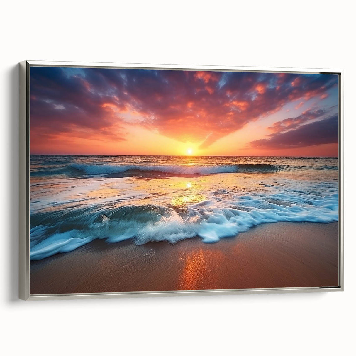 Framed canvas of a Caribbean Barbados landscape with vibrant blues and greens, ideal for living room decor.