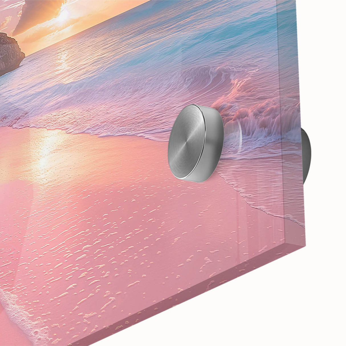 Large abstract wall art in vibrant blue and green tones on acrylic, depicting Caribbean scenery.