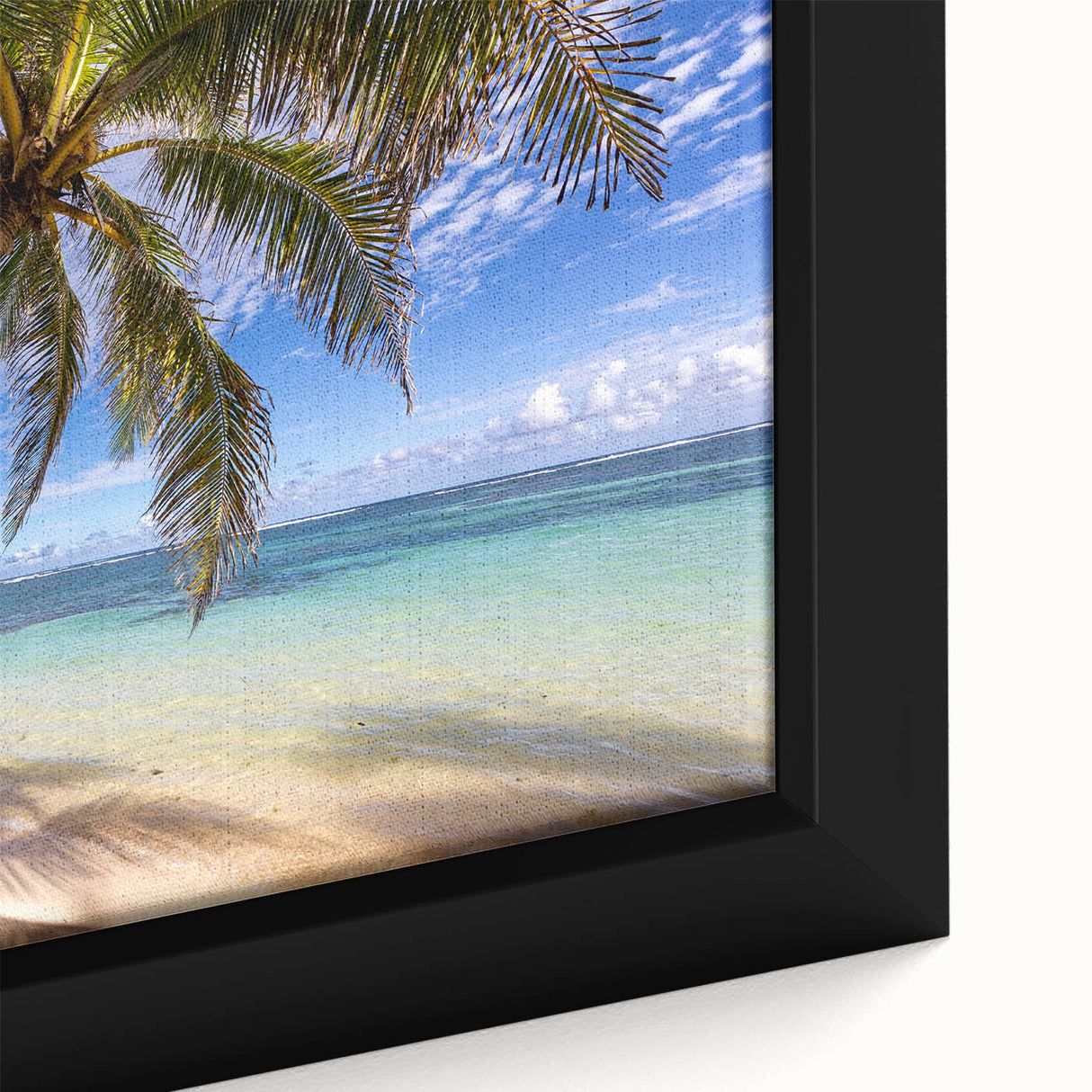 Extra large framed canvas featuring a textured depiction of a Caribbean Martinique scenery in vibrant colors.