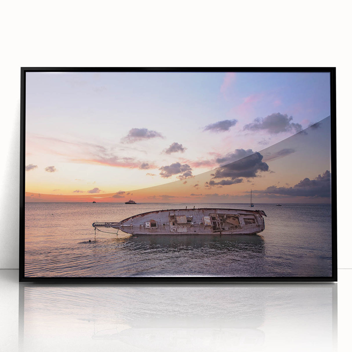 Large abstract wall art depicting a vibrant Oaxaca scenery in mid-century modernist style, framed in black acrylic.