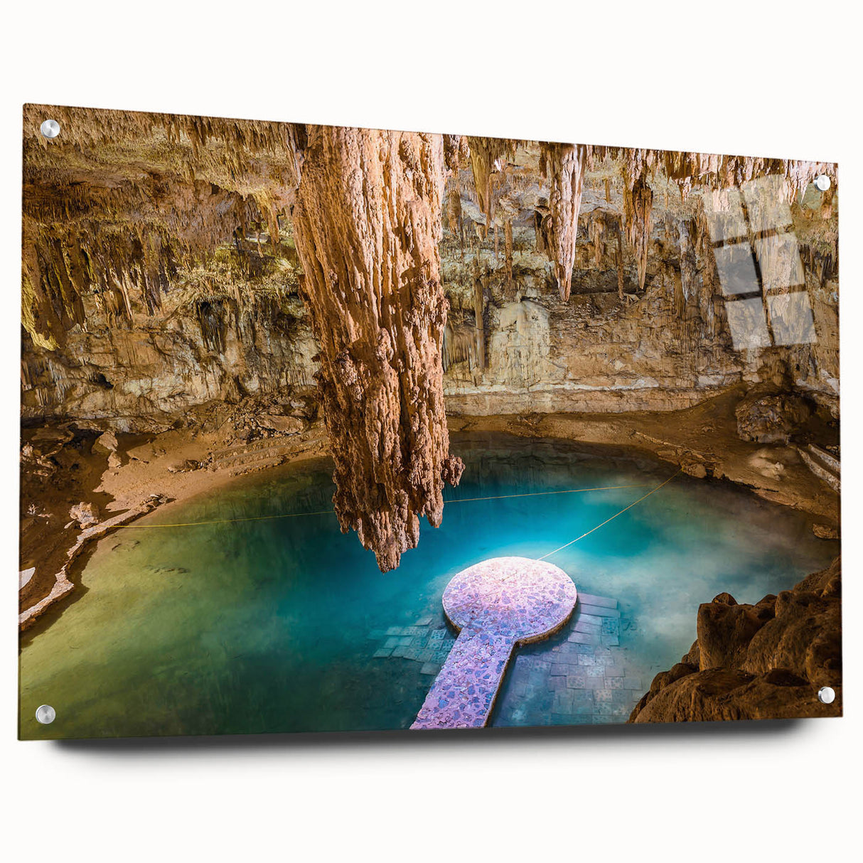 Acrylic glass print of a Yucatan landscape in earthy tones, ideal for bedroom or dining room decor.