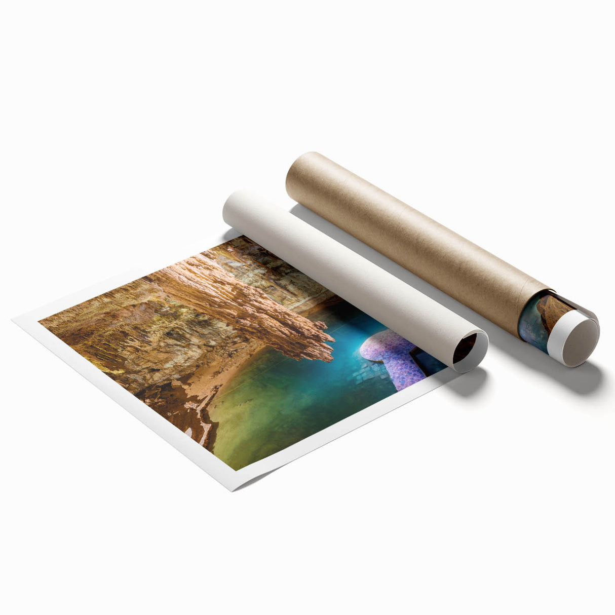 Extra large rolled print featuring a serene Yucatan scenery with vibrant floral elements, ideal for classy bathroom wall art.