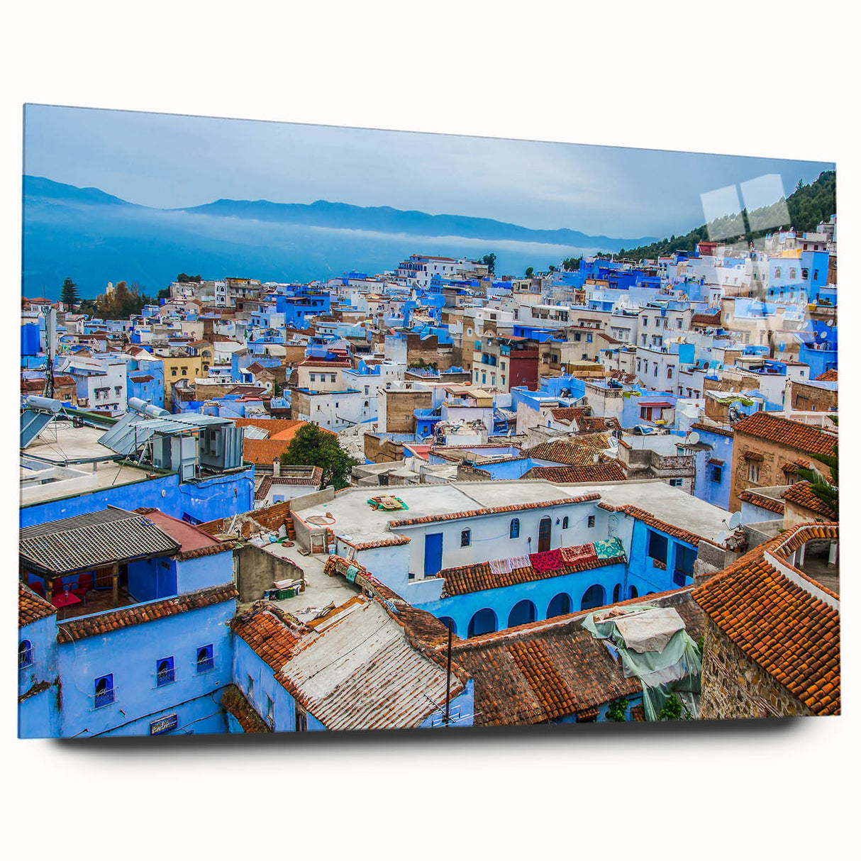 Large abstract acrylic print of a Moroccan landscape in earth tones, ideal for bedroom or dining room art.