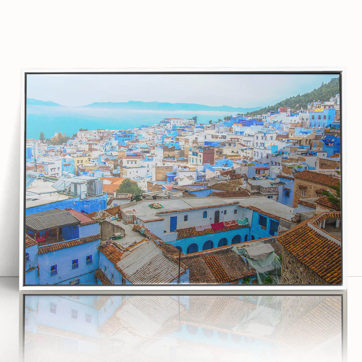 Large art print featuring a Moroccan landscape in earth tones on a framed acrylic, ideal for modern art wall decor.
