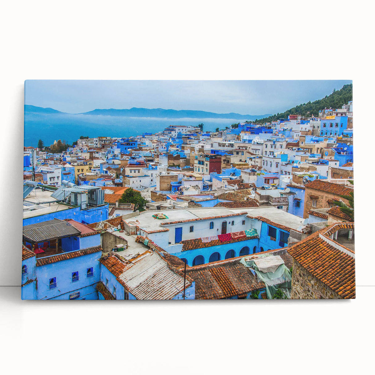 Black and white photo of Moroccan scenery on large stretched canvas, ideal for kitchen wall art or bedroom ambiance.