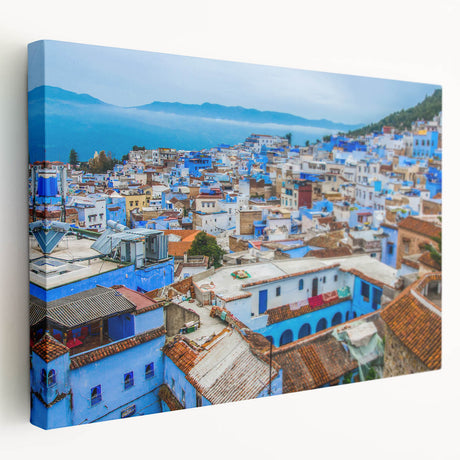 Large wall art of a Moroccan landscape in muted earth tones on stretched canvas, ideal for kitchen wall decor.