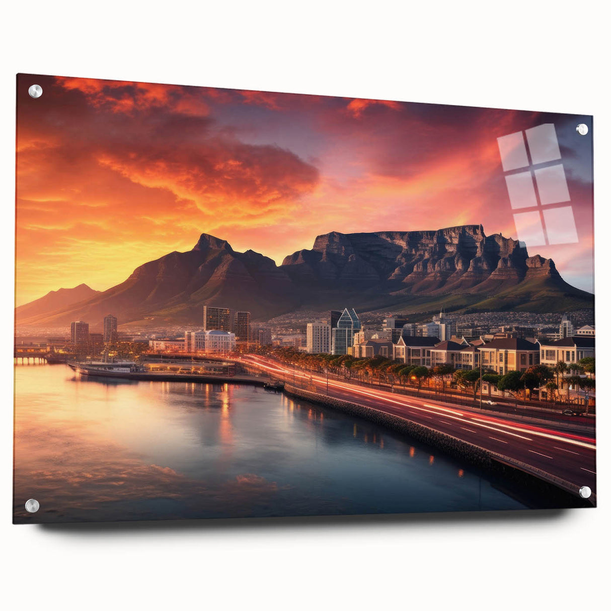 Acrylic print of a large abstract African scenery in earth tones, ideal for dining room art.