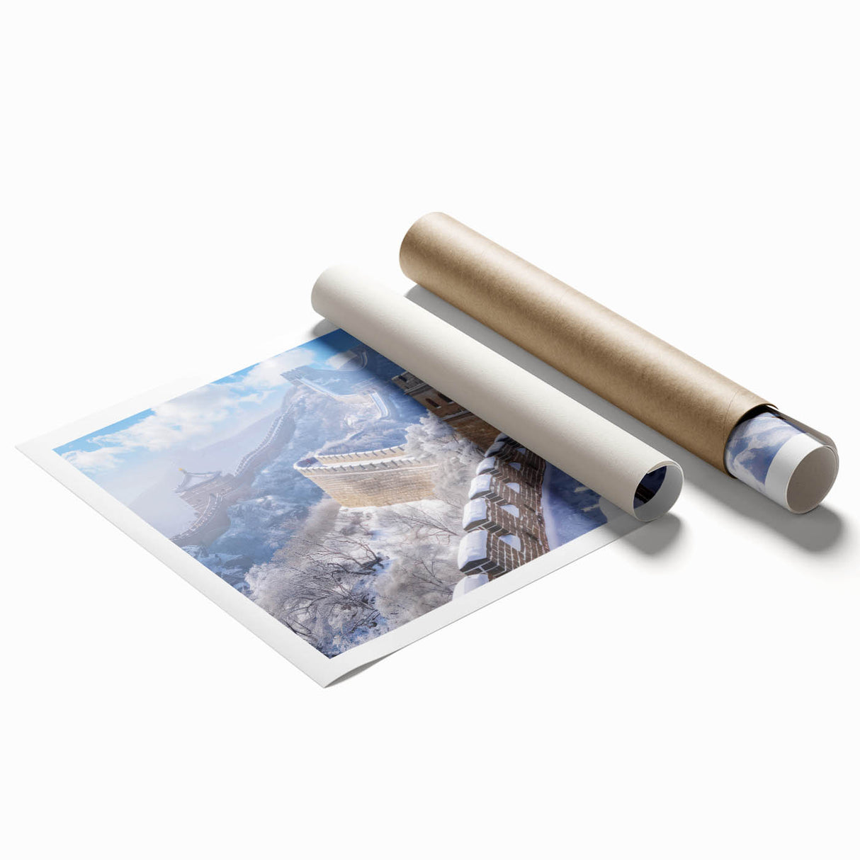 Extra large rolled print of the Great Wall of China in muted earth tones, ideal for large living room wall art.