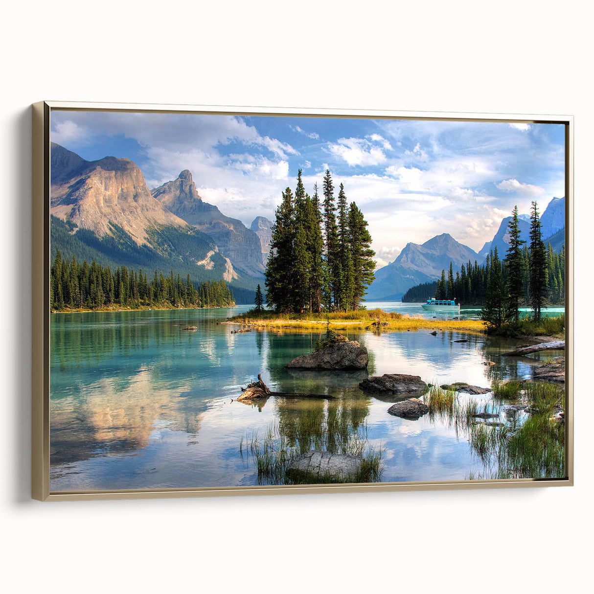 Framed canvas wall art depicting a serene Alberta landscape in muted earth tones, ideal for bedroom decor.
