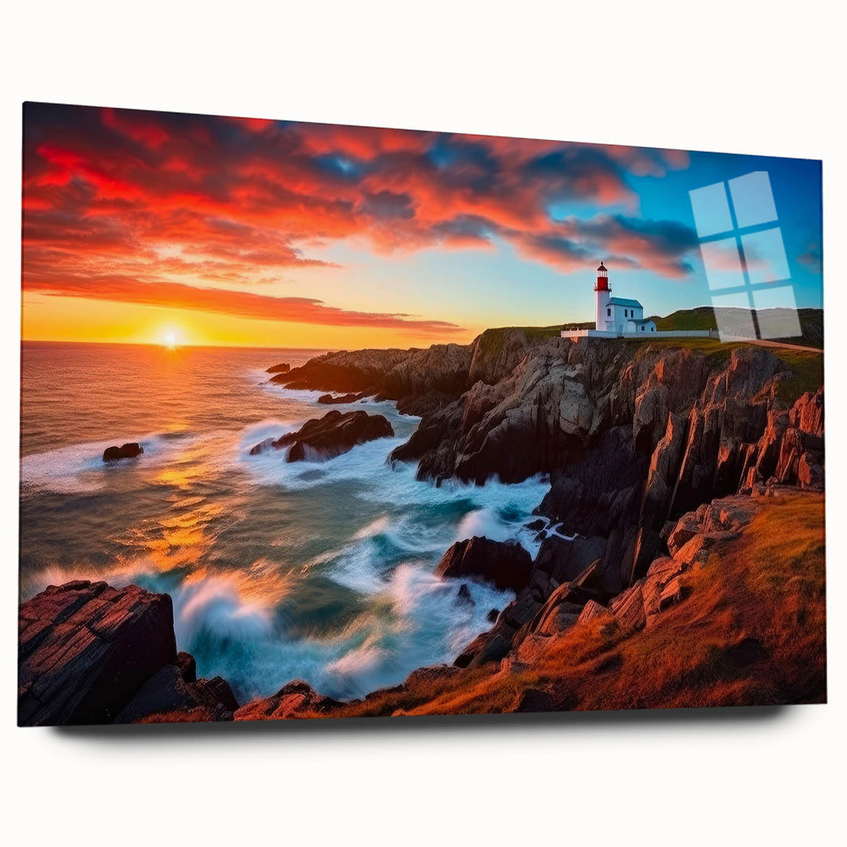 Large abstract wall art of Newfoundland scenery in muted earth tones on acrylic glass.