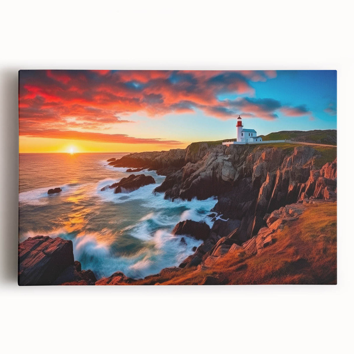 Large black and white stretched canvas of Newfoundland scenery, ideal for kitchen wall art.
