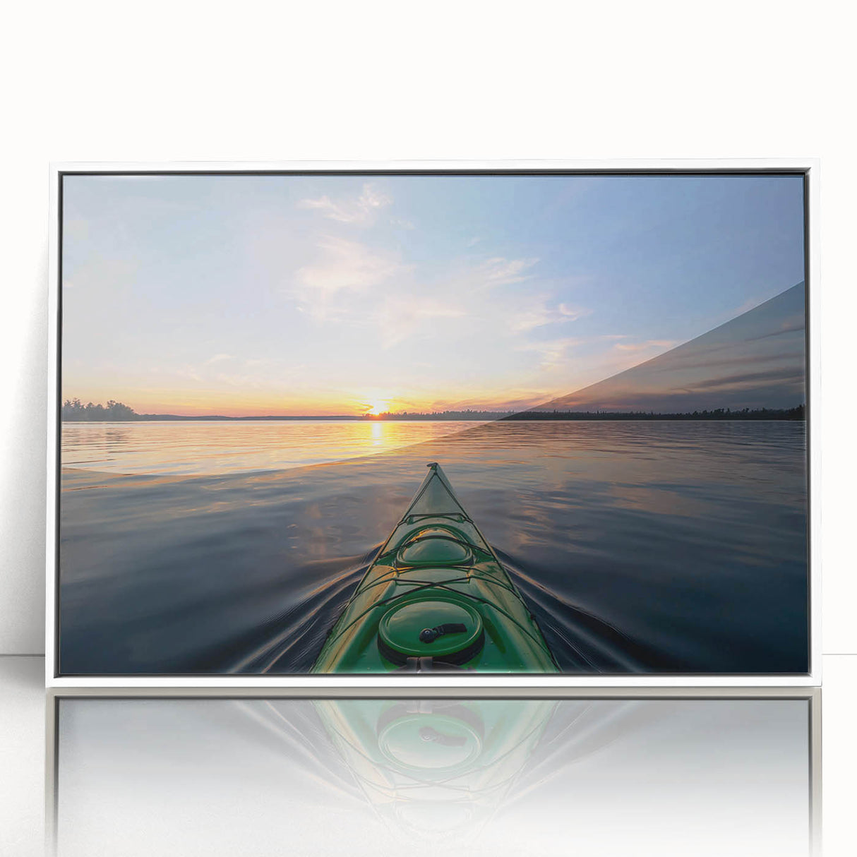 Acrylic print of a serene Ontario landscape, featuring muted greens and blues, ideal for modern nursery wall art.