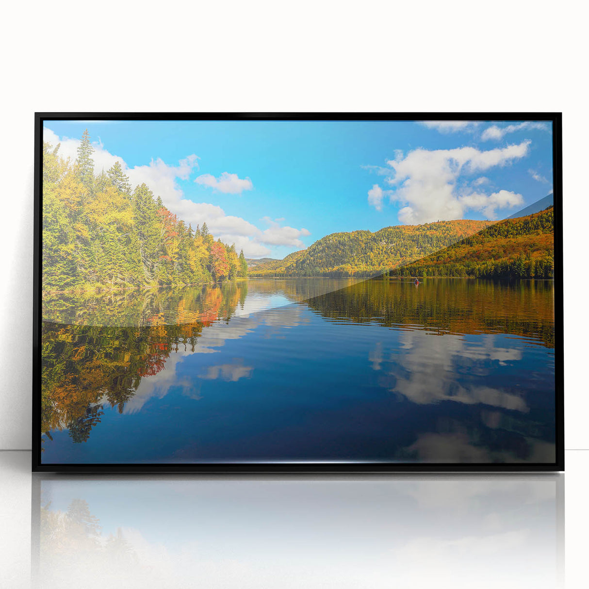 Large abstract wall art featuring a Quebec scenery in muted earth tones on a framed acrylic.