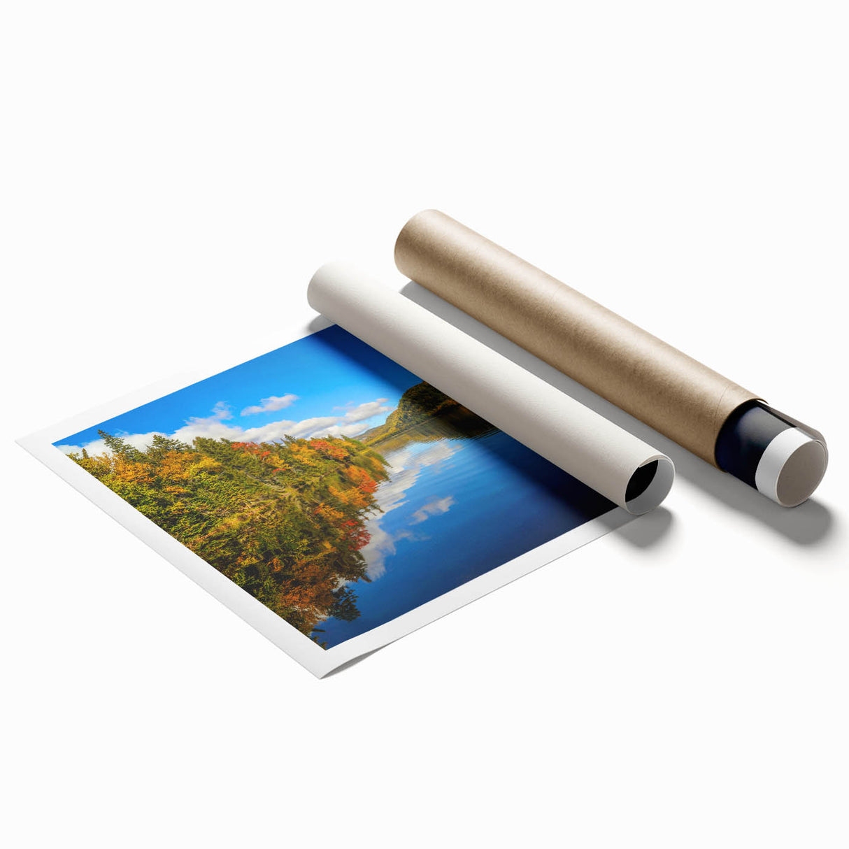 Extra large rolled print of Quebec scenery with vibrant green and blue hues, ideal for classy bathroom wall art.