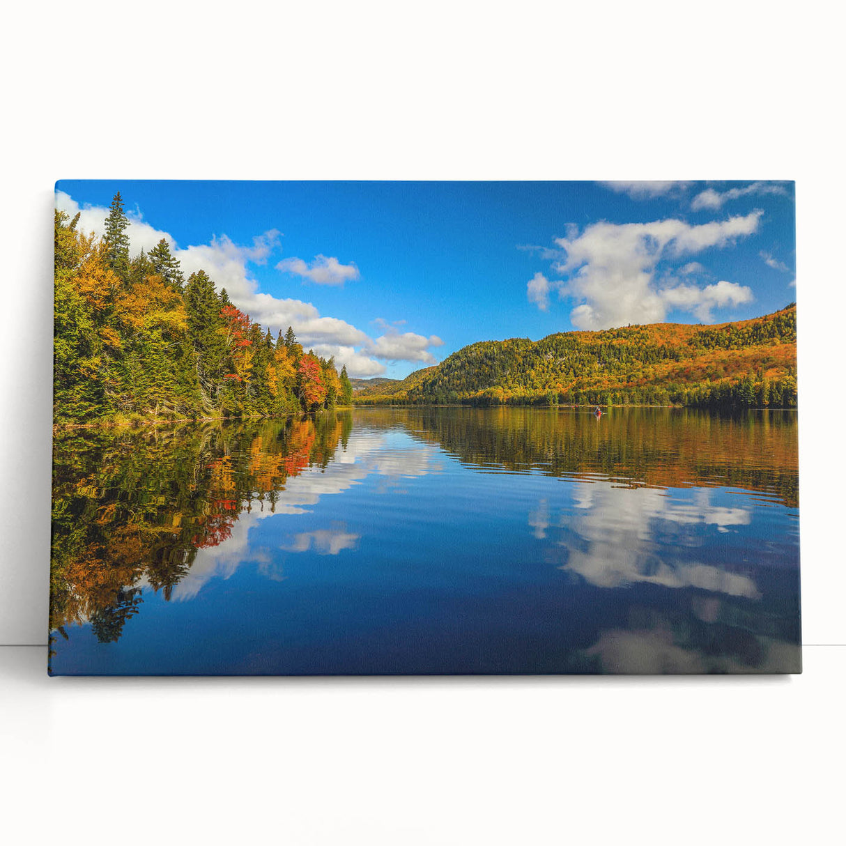 Black and white stretched canvas featuring a serene Quebec landscape, ideal for kitchen wall art or bedroom decor.
