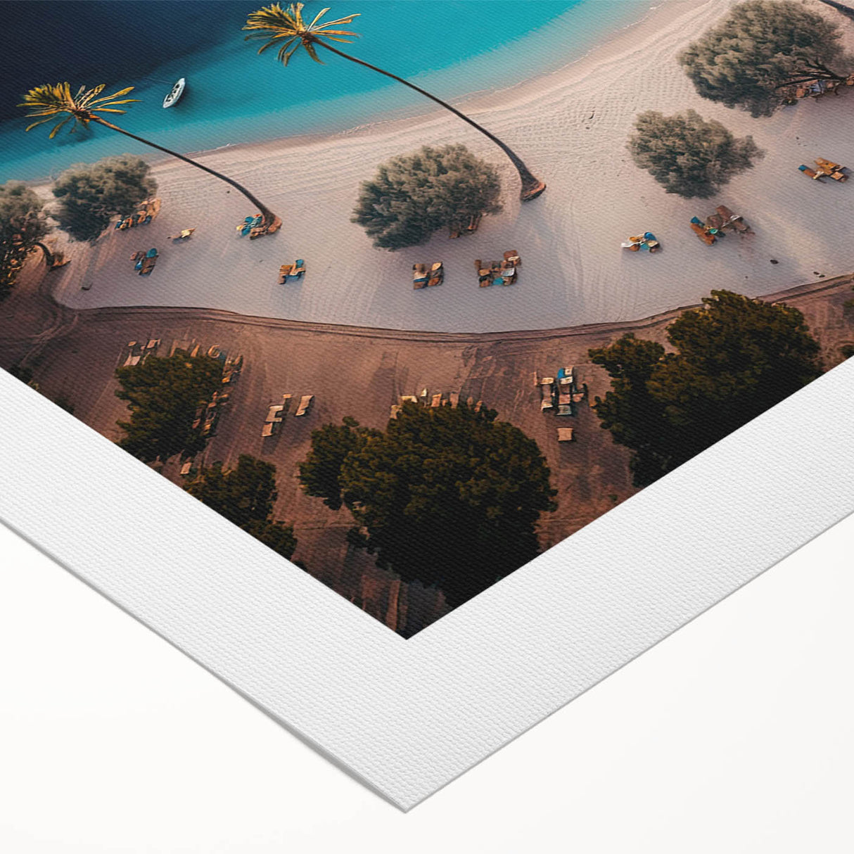 Art deco poster featuring a serene Caribbean Antigua scenery on a rolled canvas, suitable for dining room wall art.