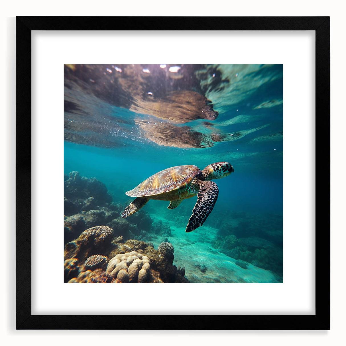 Extra large abstract art print featuring textured, colorful Caribbean scenery on a black framed canvas.