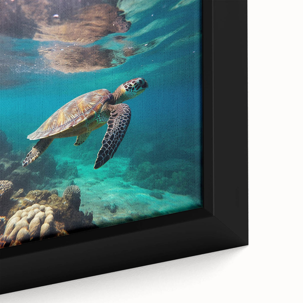 Extra large framed canvas featuring a textured scene of a Caribbean beach with vibrant blue and green hues.