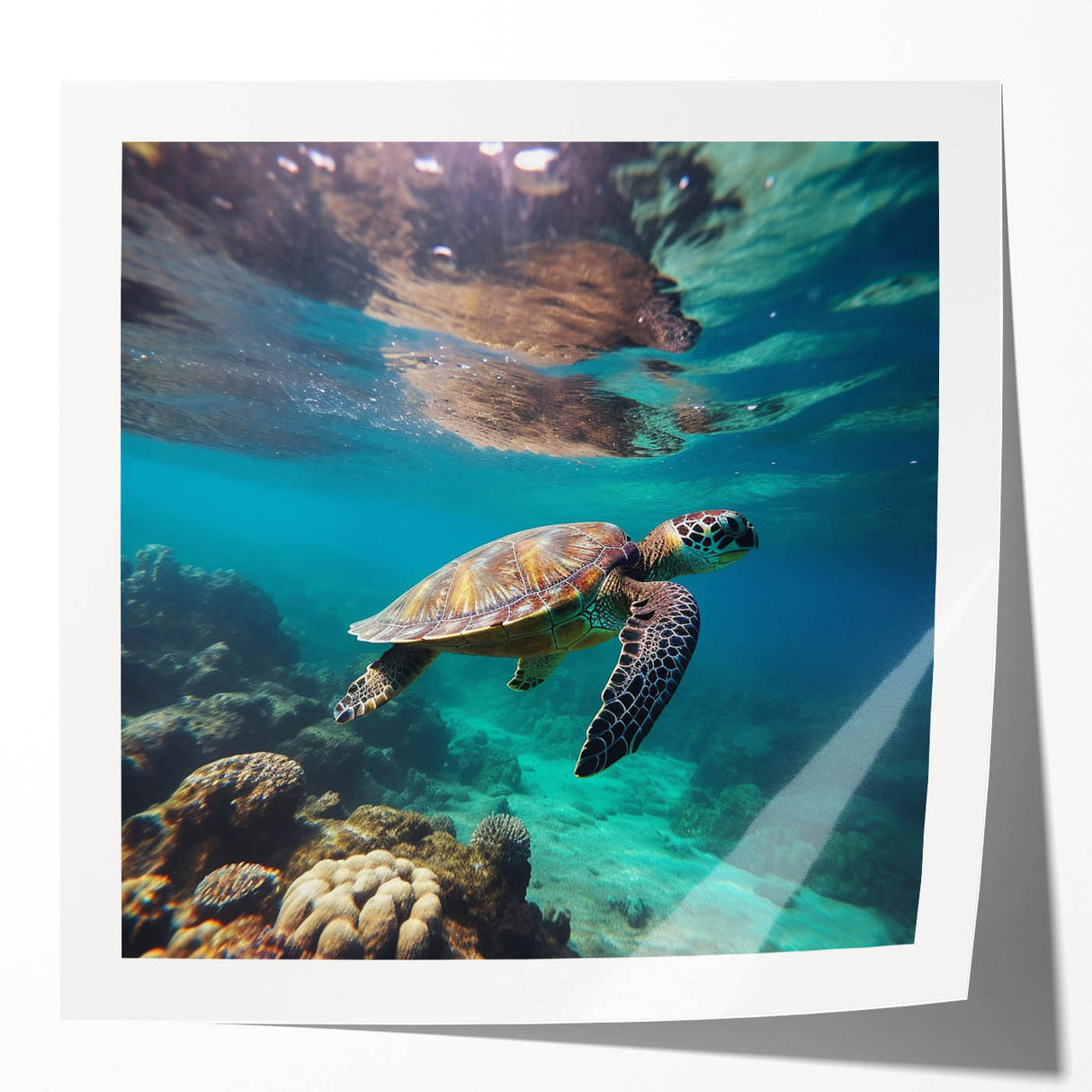 Rolled print of a Caribbean Aruba scenery with vibrant blue and green hues, suitable for art wall dining room.