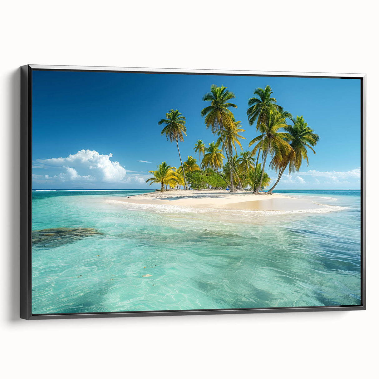 Black and white framed canvas of a vintage Jamaican landscape, ideal for bedroom wall art.