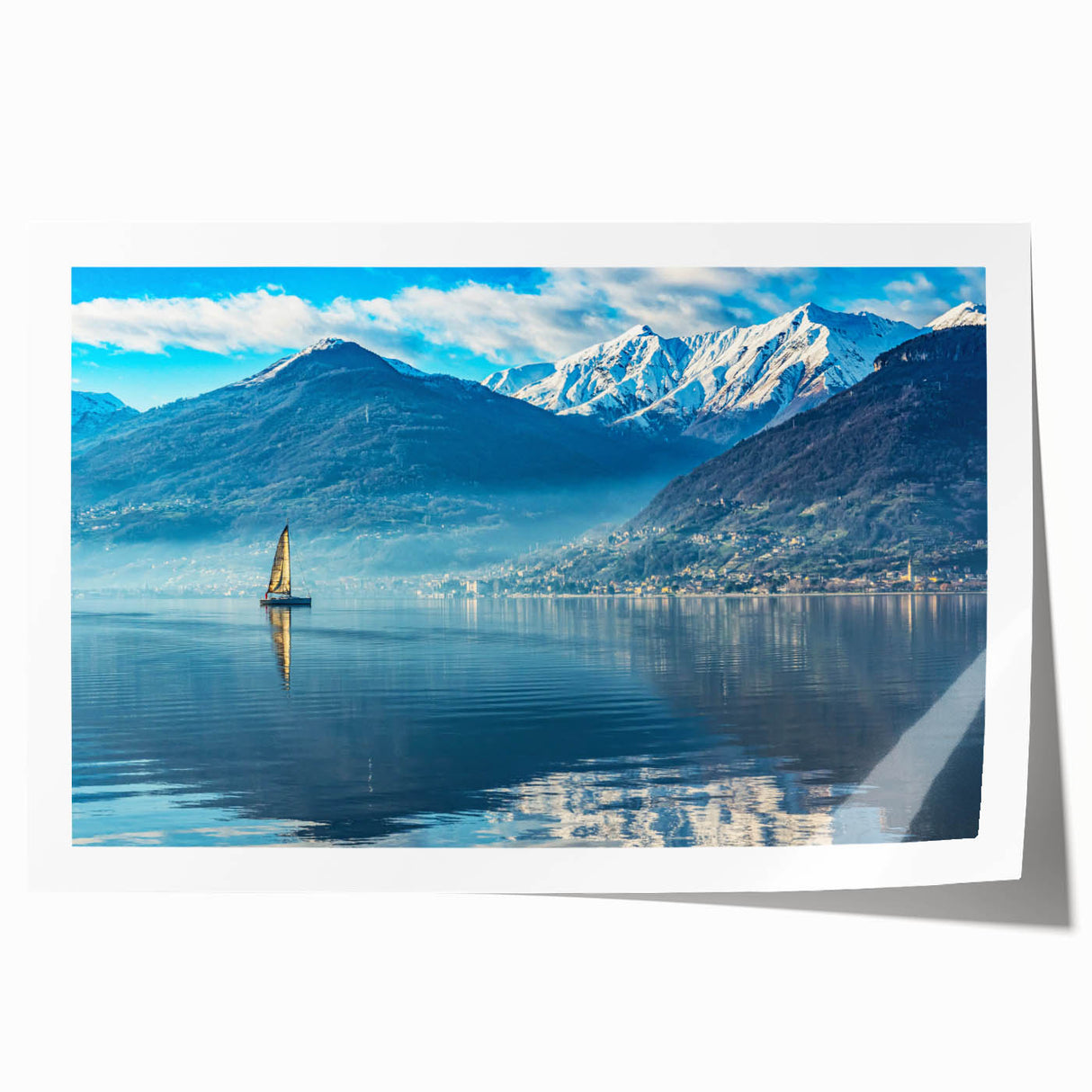 Extra large rolled print of Lake Como with vibrant floral accents, ideal for art wall dining room or classy bathroom.