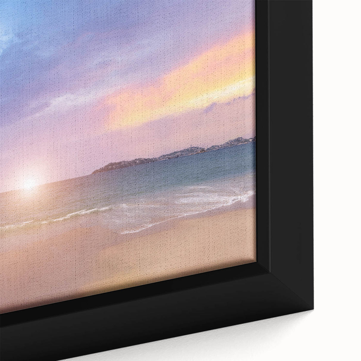 Extra large framed canvas featuring a textured depiction of Acapulco scenery in black with colorful accents.