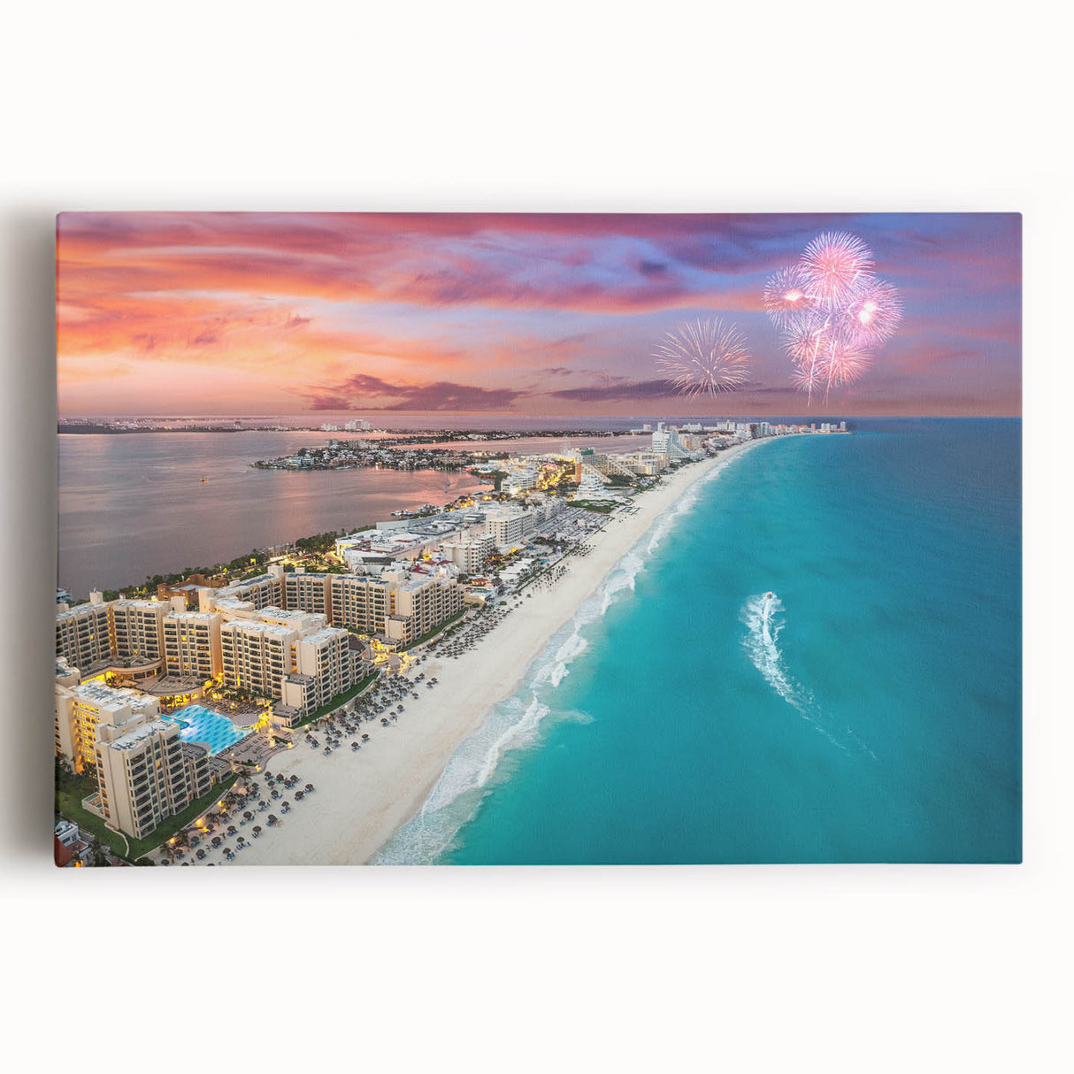 Black and white photograph of Cancun scenery on large stretched canvas, suitable for kitchen wall art.