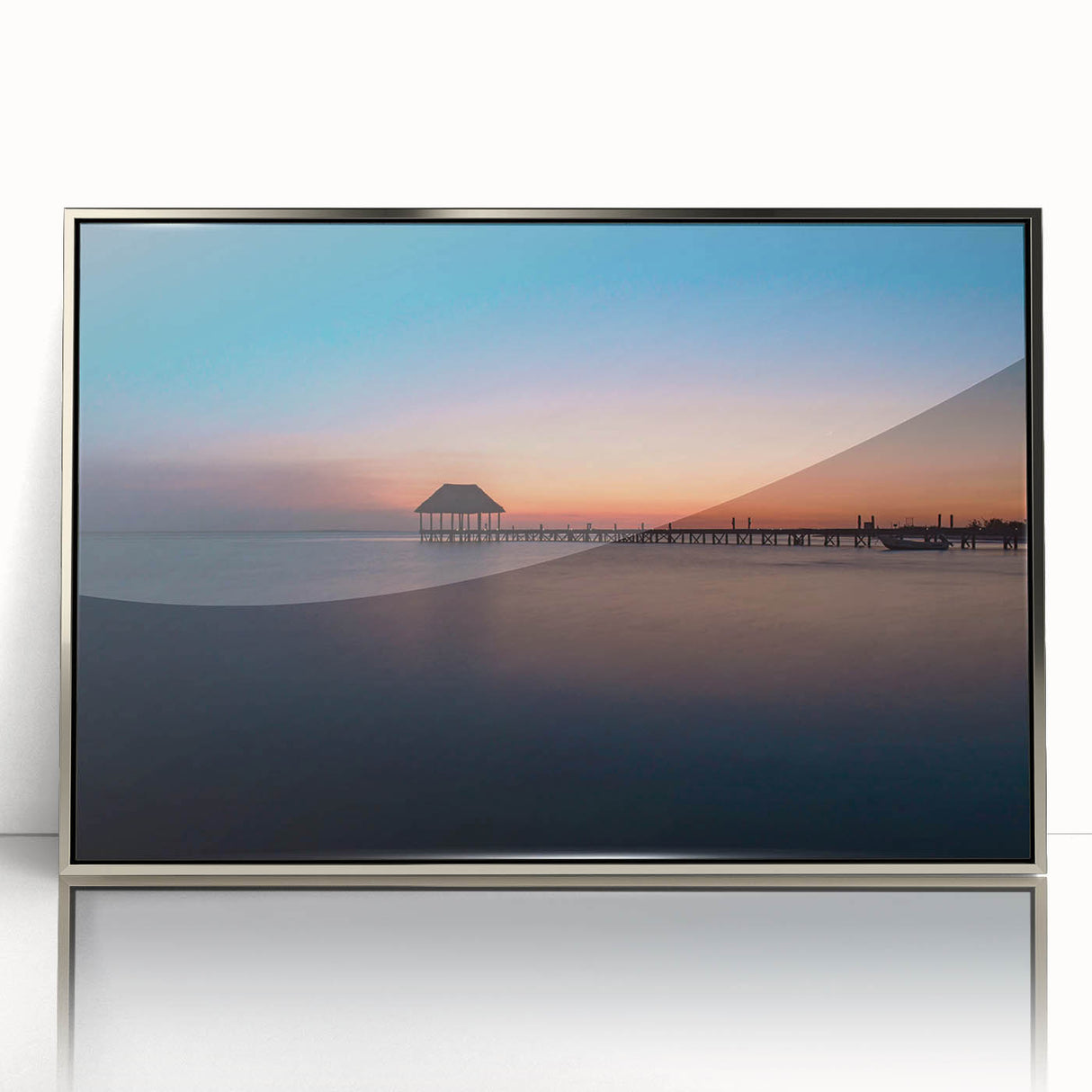 Mid-century modernist art depicting Oaxaca, Mexico scenery in silver framed acrylic, suitable for modern art wall decor.