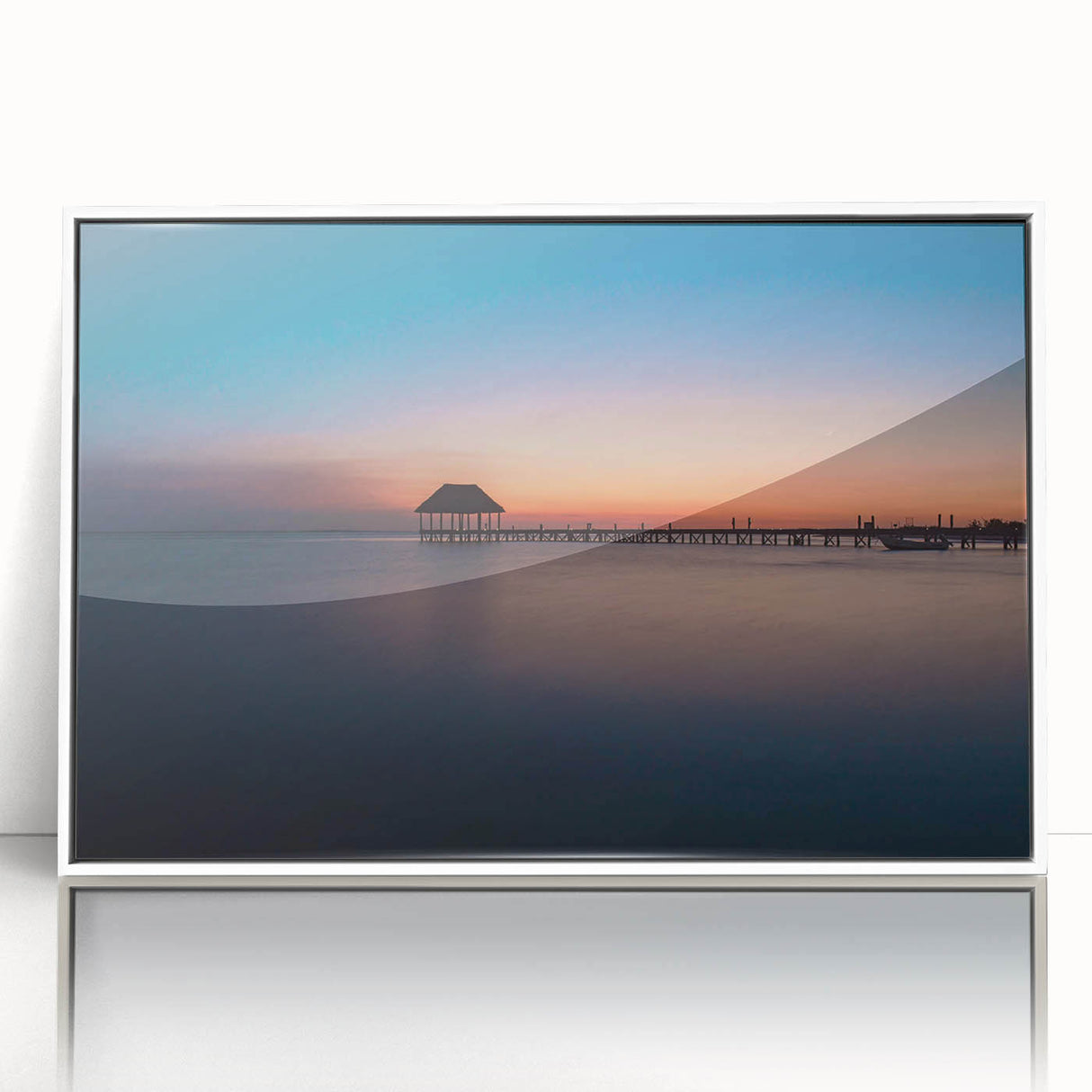 Acrylic print of Oaxaca, Mexico scenery in art deco style, framed in white, ideal for modern nursery wall art.