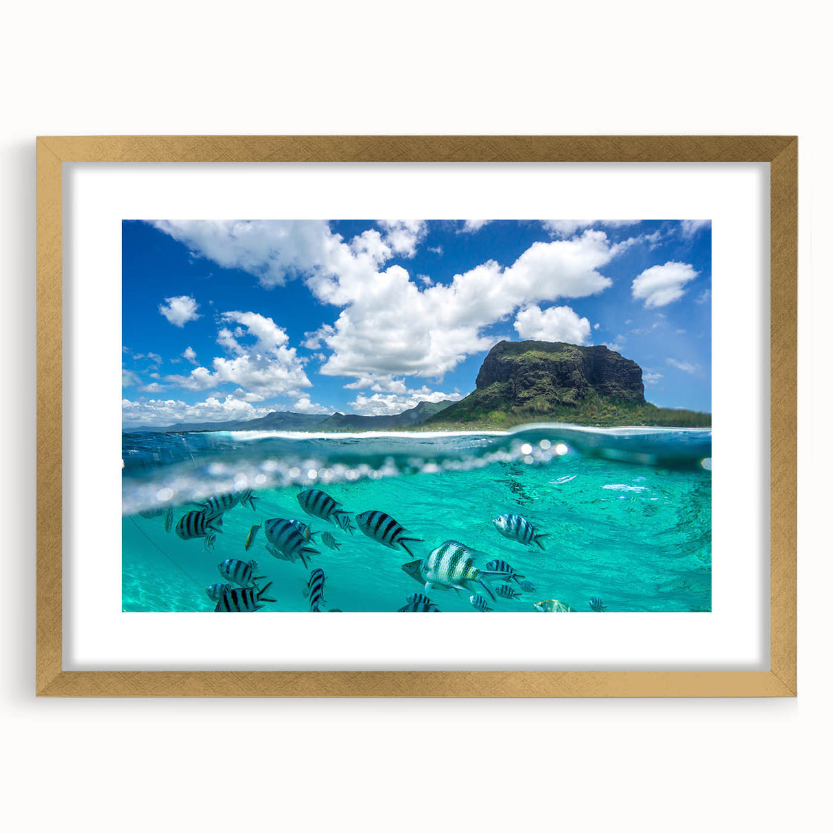 Textured art depicting an abstract scenery of Mauritius in muted earth tones on a framed canvas, ideal for bedroom art.