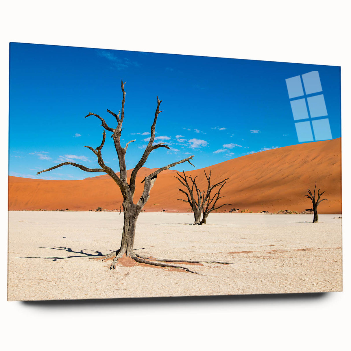 Acrylic print of a large abstract Namibian landscape in earth tones, suitable for bedroom or dining room decor.