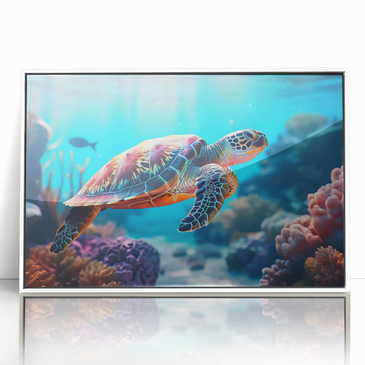 Acrylic print of a Seychelles scenery in art deco style with white frame, suitable for modern art wall decor or a nursery.