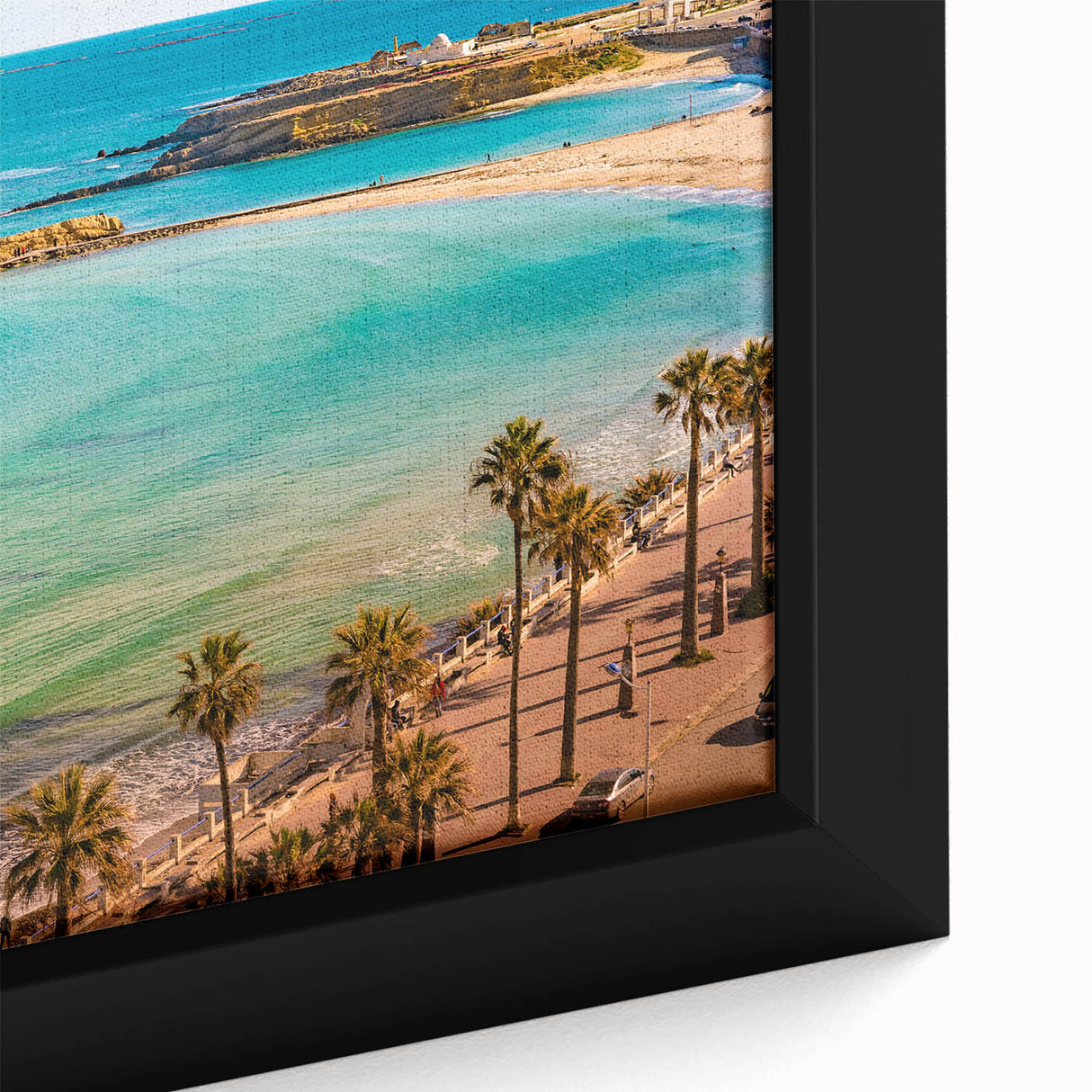Extra large framed canvas featuring a textured, colorful depiction of a Tunisian landscape, ideal for living room wall art.
