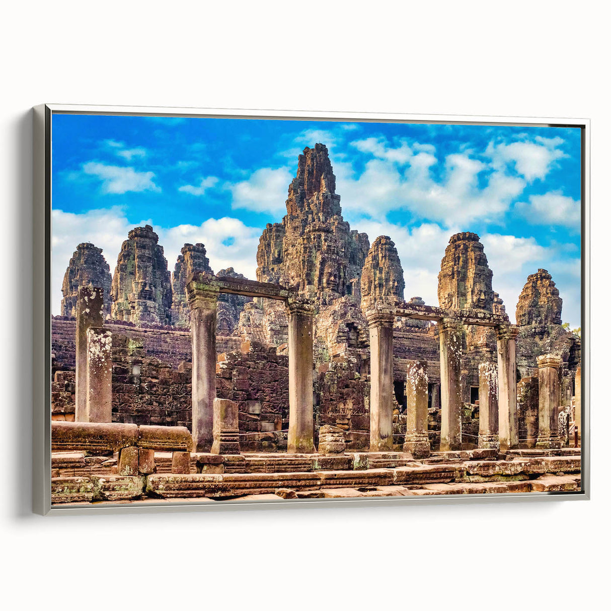Landscape art painting of a Cambodian scenery on a framed canvas.