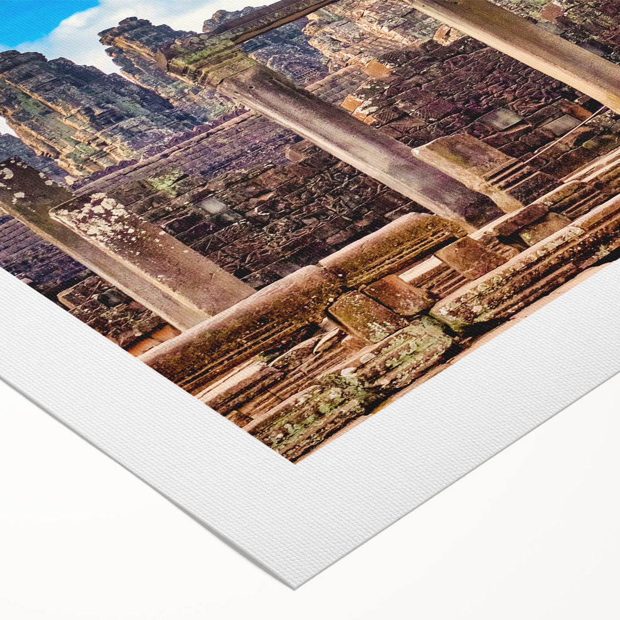 Art deco poster of a Cambodian landscape on rolled canvas, featuring muted earth tones, ideal for dining room wall art.