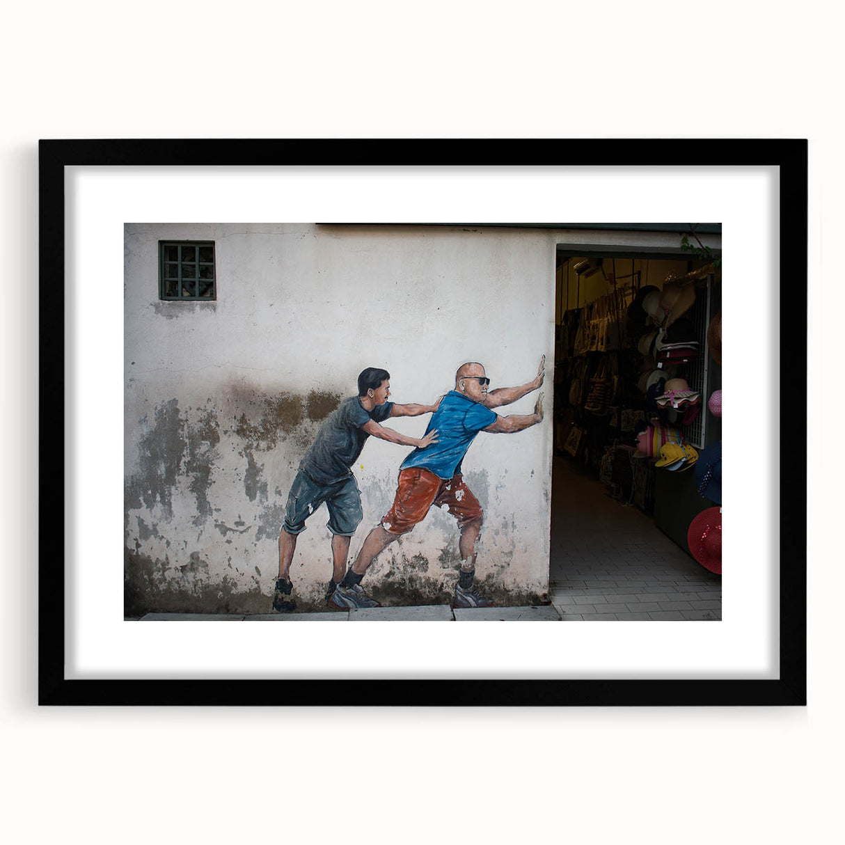 Extra large, textured abstract art print showing vibrant, colorful Malaysian scenery on a black framed canvas.