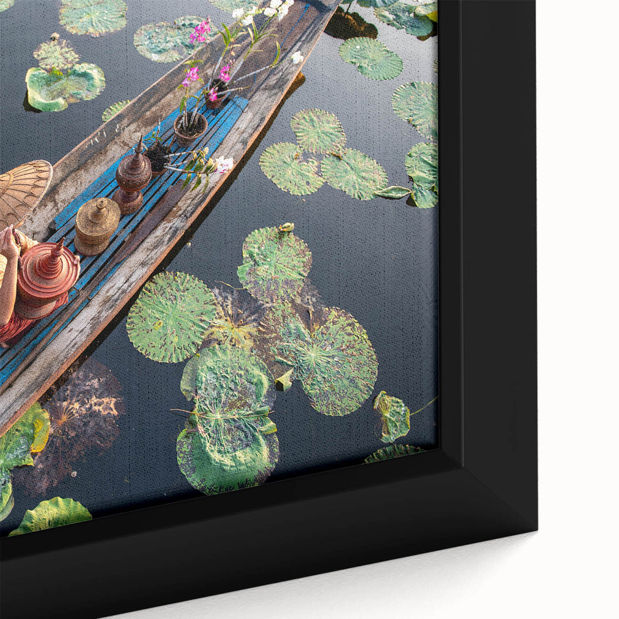 Extra large framed canvas featuring a textured depiction of a Myanmar landscape in black with colorful accents.