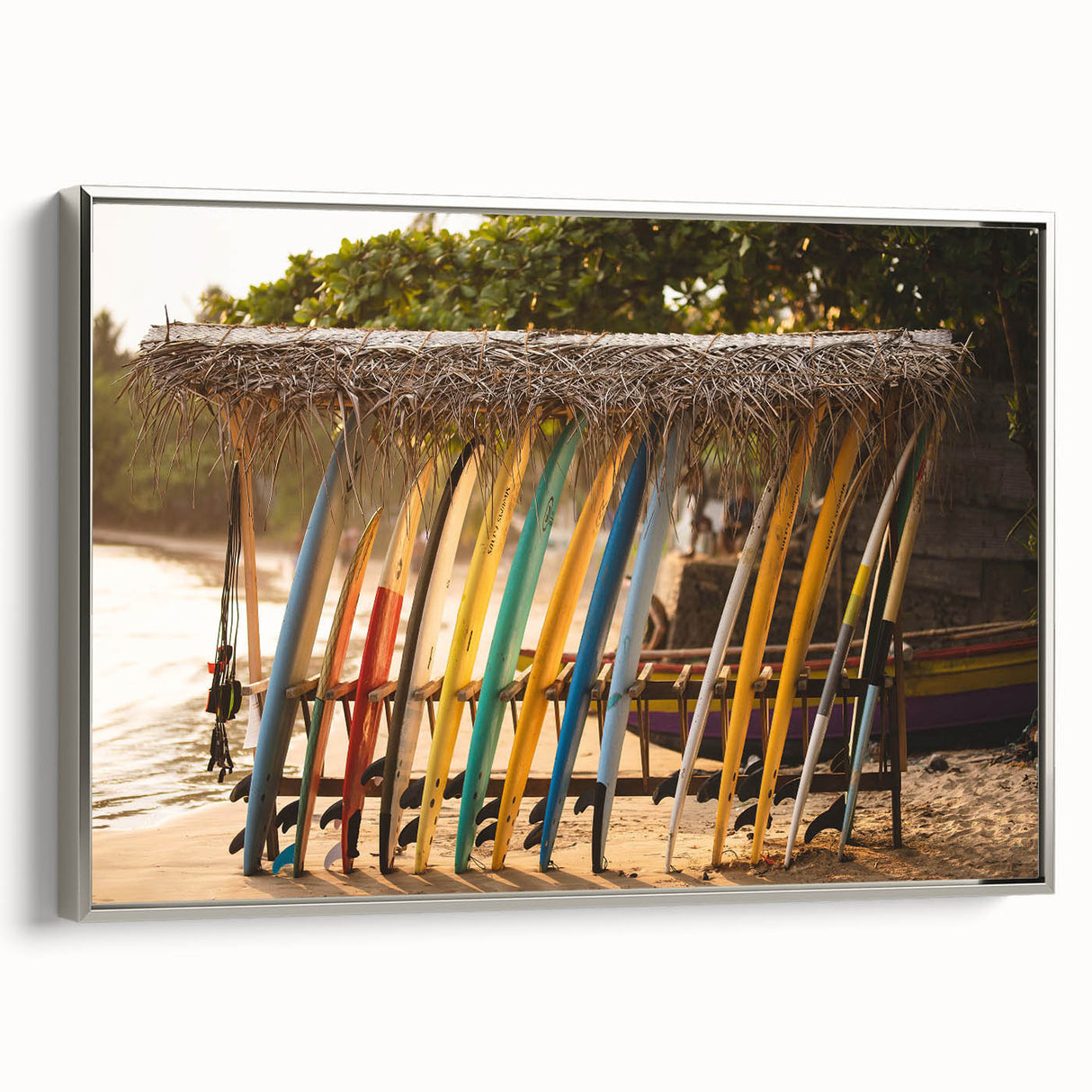 Framed canvas featuring a landscape art painting of a Sri Lankan scenery in vibrant colors.