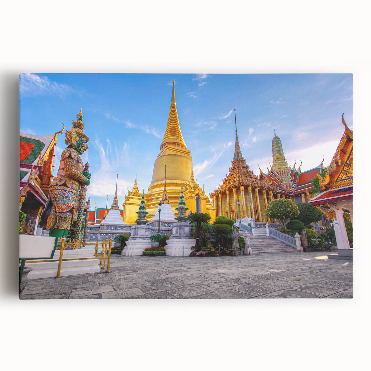 Black and white stretched canvas of Bangkok skyline in minimalist style, ideal for kitchen wall art.