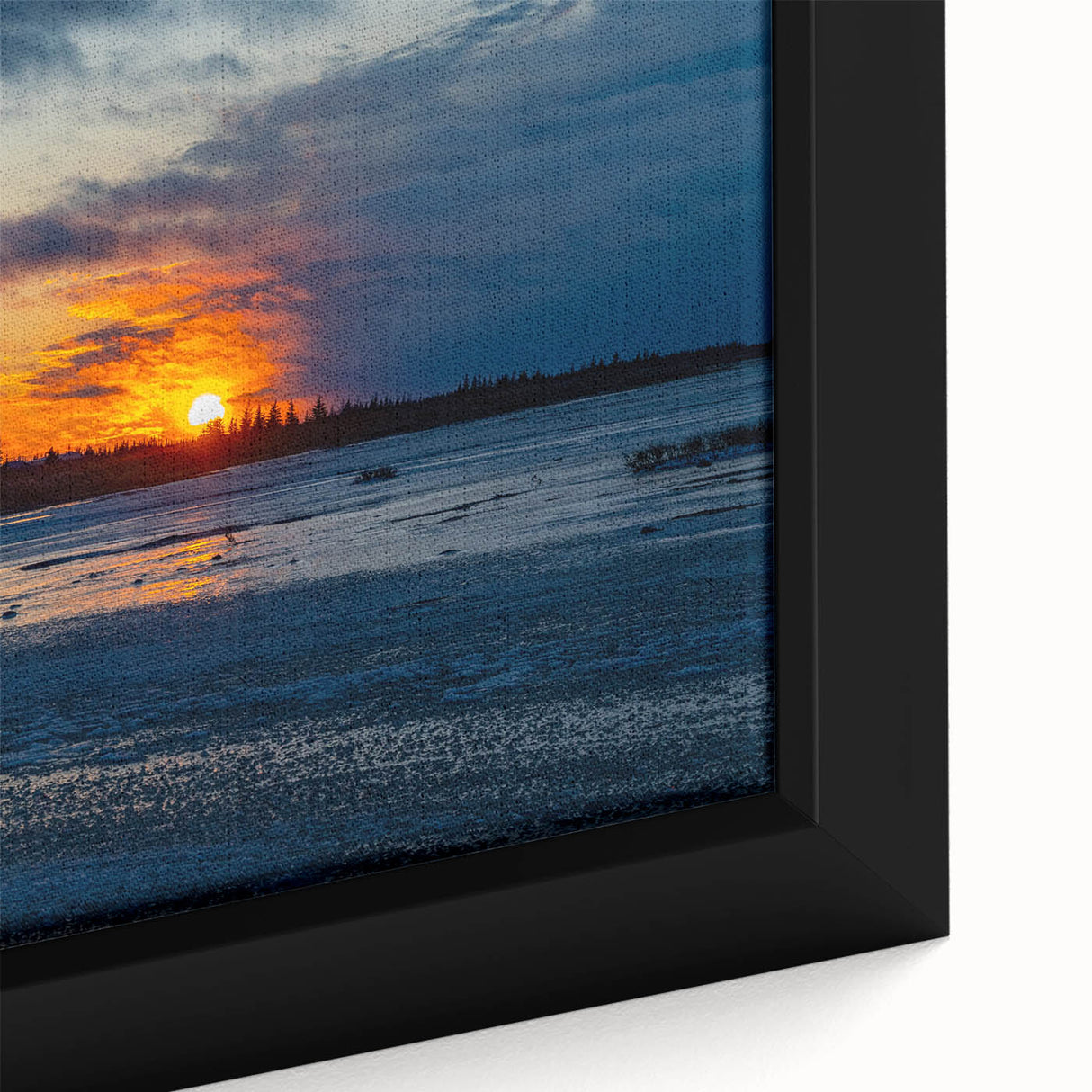 Extra large framed canvas featuring a textured depiction of Manitoba scenery in black with colorful art accents.