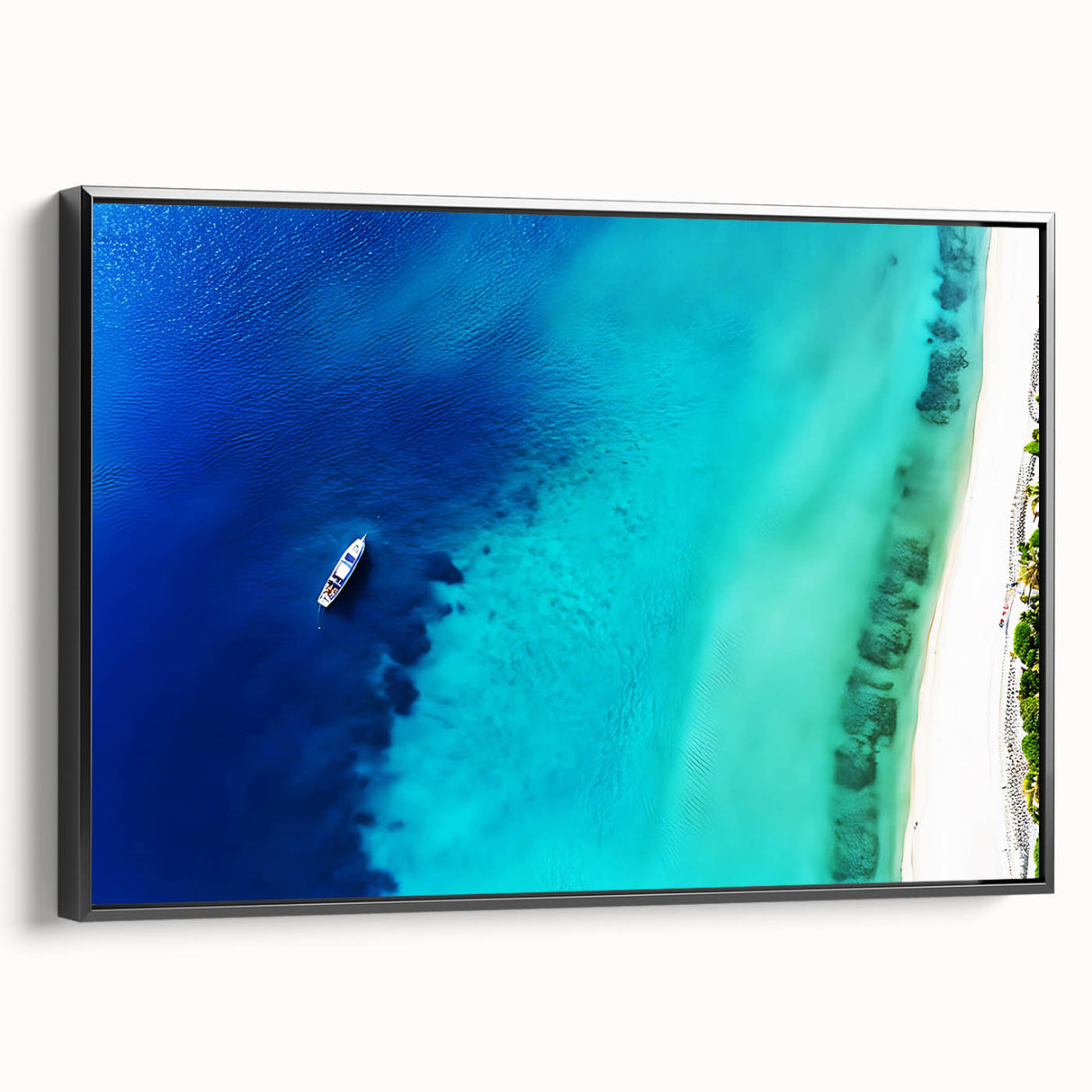 Black and white framed canvas featuring a vintage Jamaican landscape, ideal for bedroom wall decor.