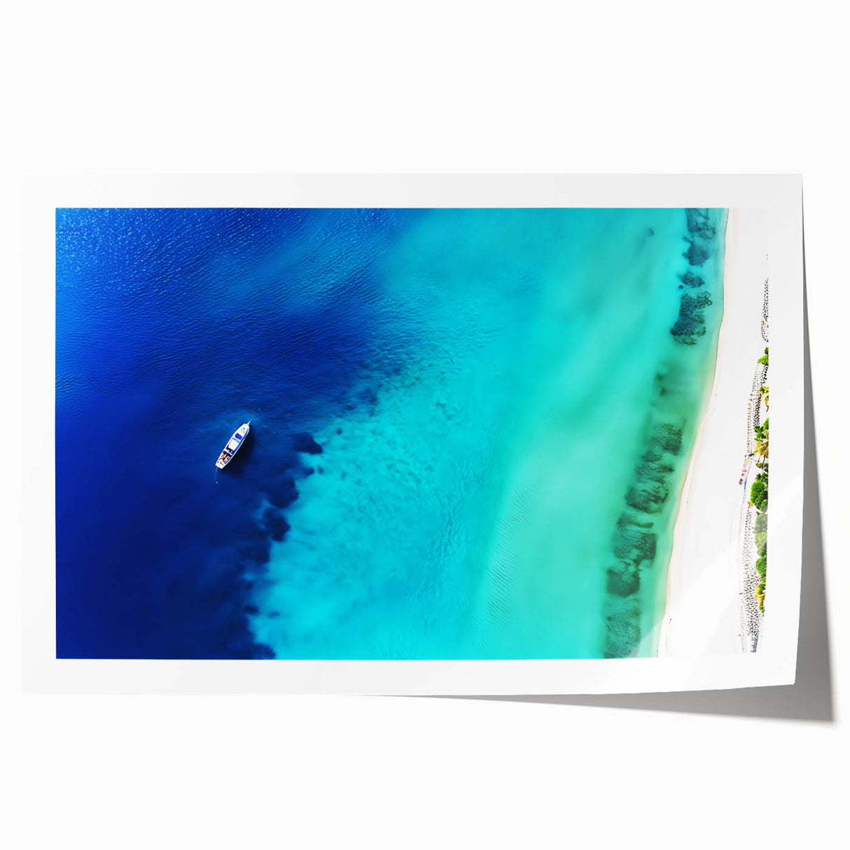 Extra large rolled print depicting a serene Caribbean scenery with floral elements, ideal for art wall dining room.