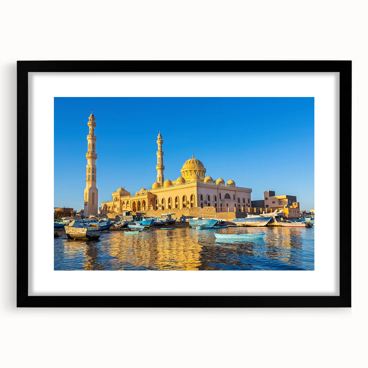 Extra large abstract art print of colorful, textured African scenery on a black framed canvas.