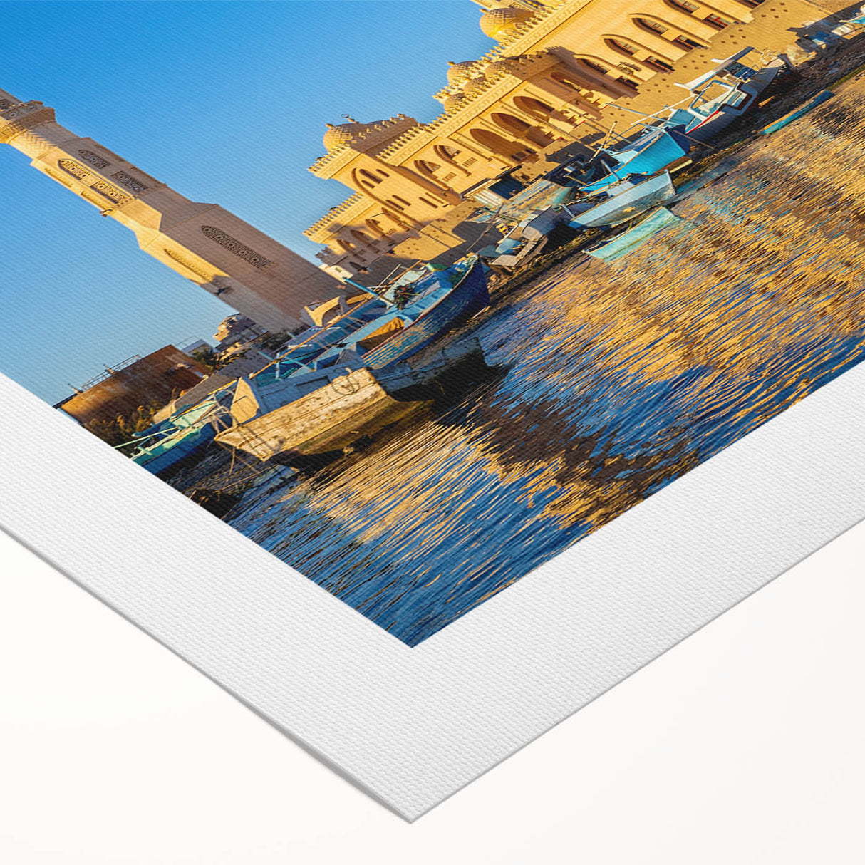 Art deco poster of an Egyptian landscape in muted earth tones on rolled canvas, suitable for dining room decor.